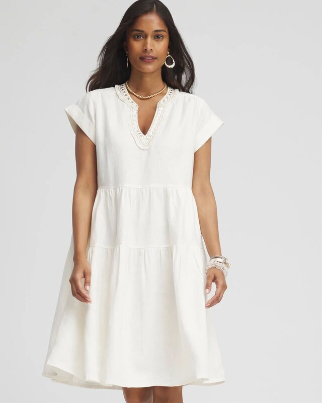 Linen Embellished Cap Sleeve Dress - image 2